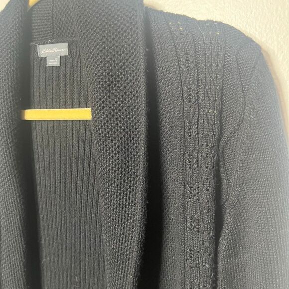 Eddie Bauer Black Knit Open Front Sweater Sz Small - Picture 3 of 6